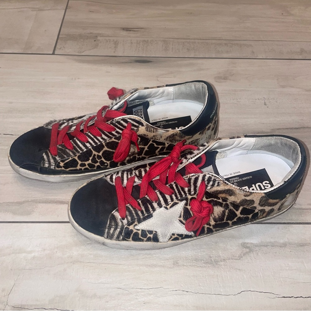 Golden Goose Animalier leopard zebra animal fur shoes 38 7 8 - Picture 7 of 13
